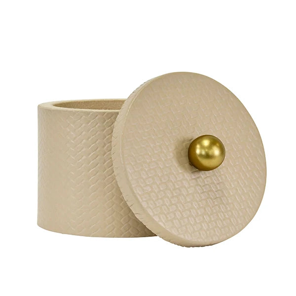 Emma Round Ivory Faux Leather Container