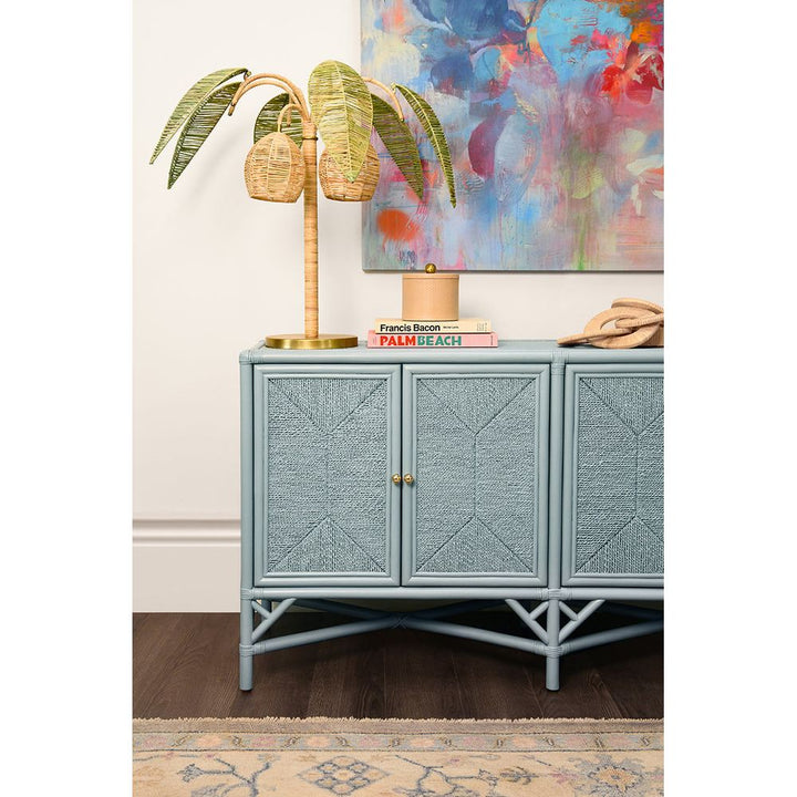 Eleanor Rattan Four Door Cabinet With Rope Front Doors In Painted Light Blue