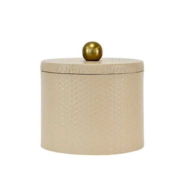 Emma Round Ivory Faux Leather Container