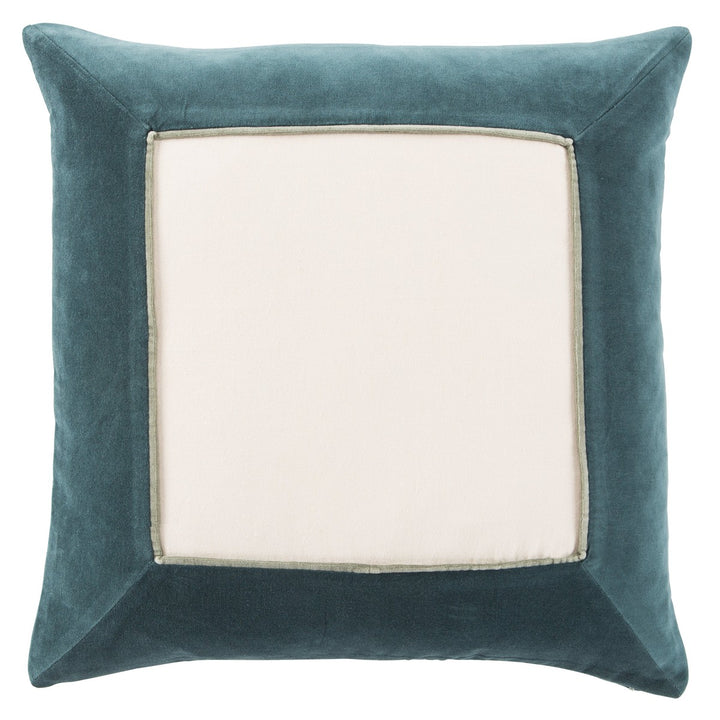 Jaipur Living Hendrix Bordered Teal/ Cream Down Pillow (22" Square)