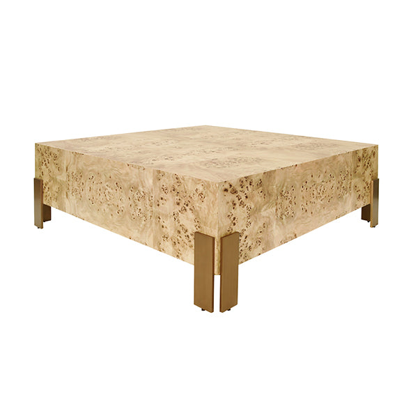 Coffee Tables Square Chunk Coffee Table With Antique Brass Leg Brackets In Burl Wood