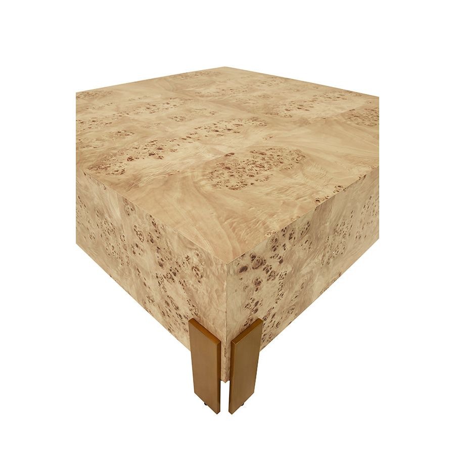 Coffee Tables Square Chunk Coffee Table With Antique Brass Leg Brackets In Burl Wood