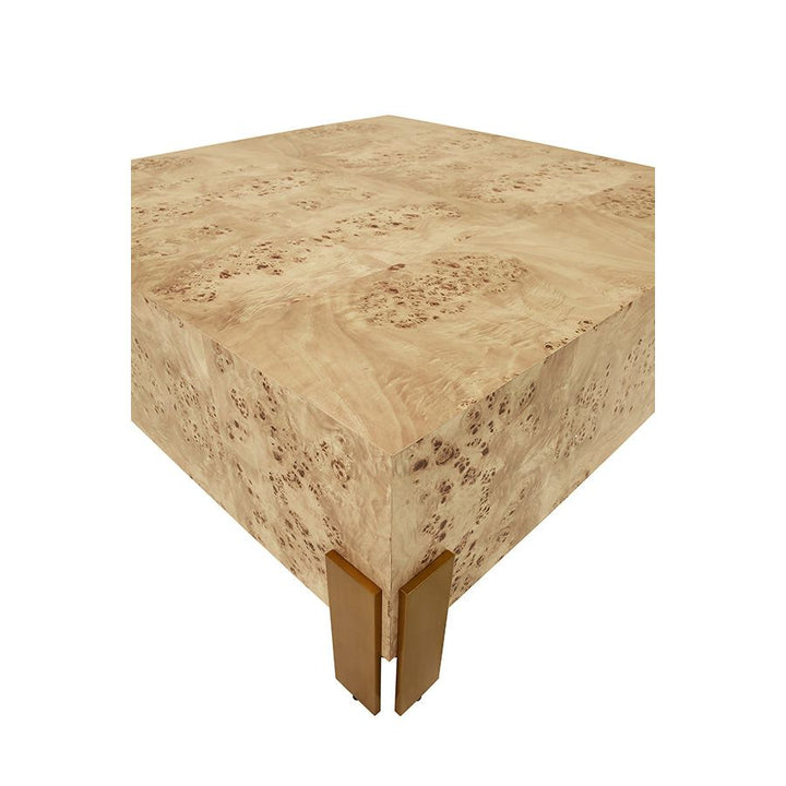 Coffee Tables Square Chunk Coffee Table With Antique Brass Leg Brackets In Burl Wood