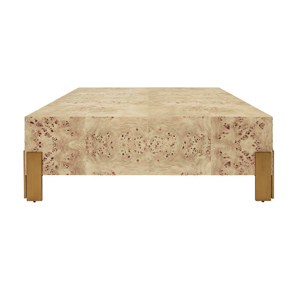 Coffee Tables Square Chunk Coffee Table With Antique Brass Leg Brackets In Burl Wood