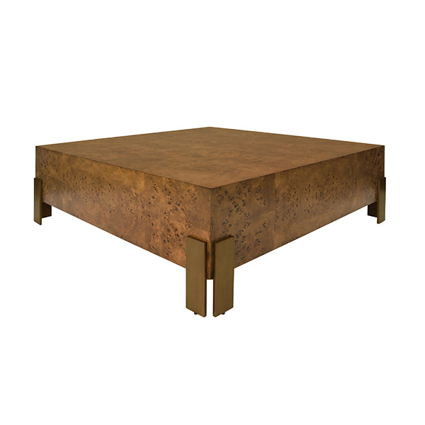 Coffee Tables Square Chunk Coffee Table With Antique Brass Leg Brackets In Dark Burl Wood