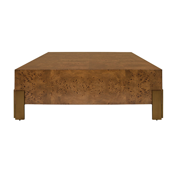 Coffee Tables Square Chunk Coffee Table With Antique Brass Leg Brackets In Dark Burl Wood