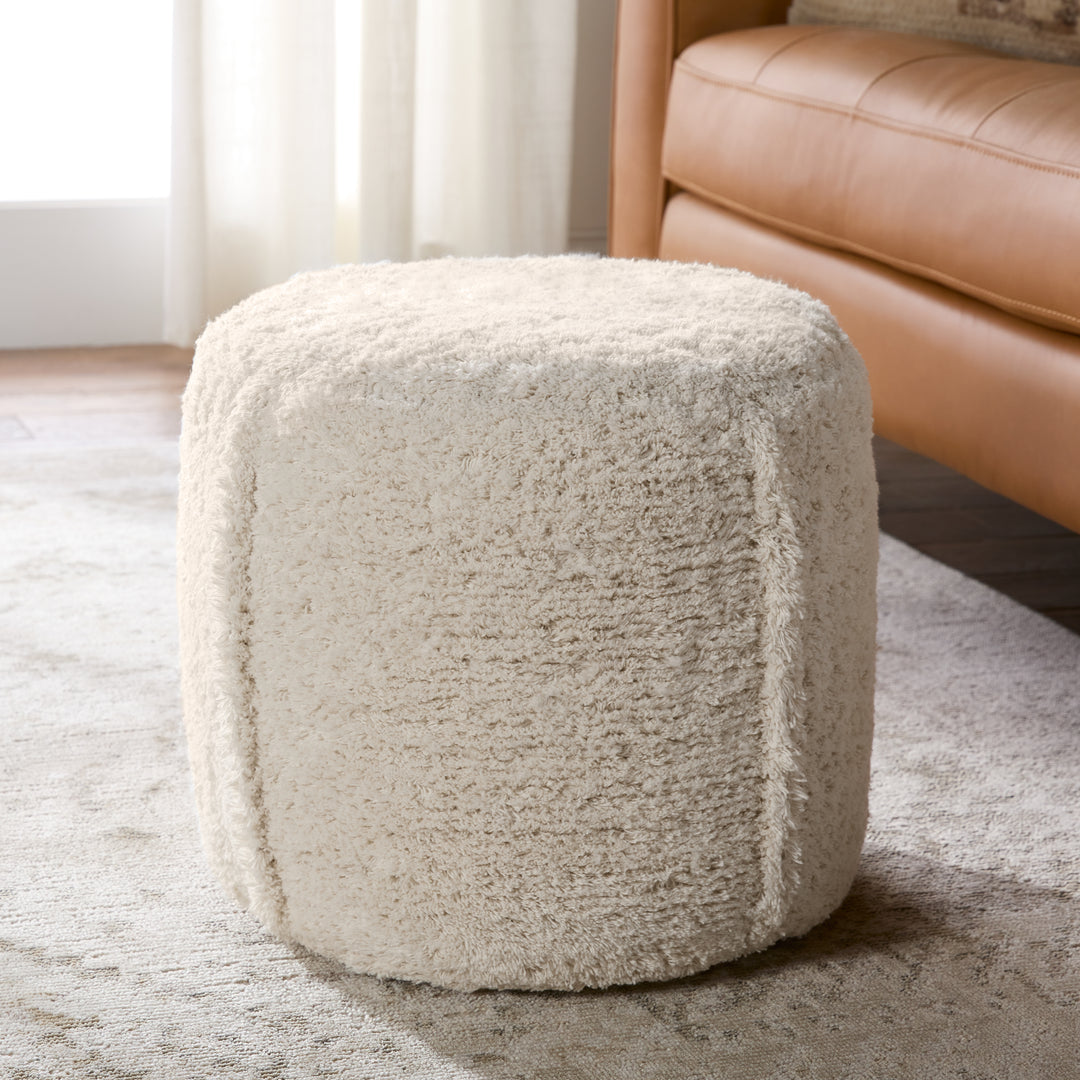 Vibe by Jaipur Living Kore Handmade Solid Cream Cylinder Pouf