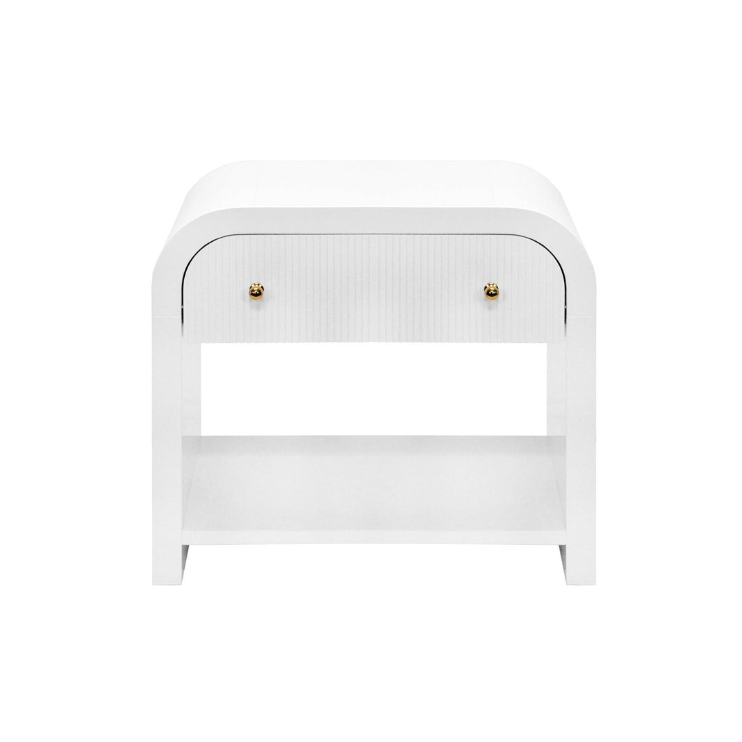 Esther - Waterfall Edge Side Table With Fluted Drawer Front In White Lacquer