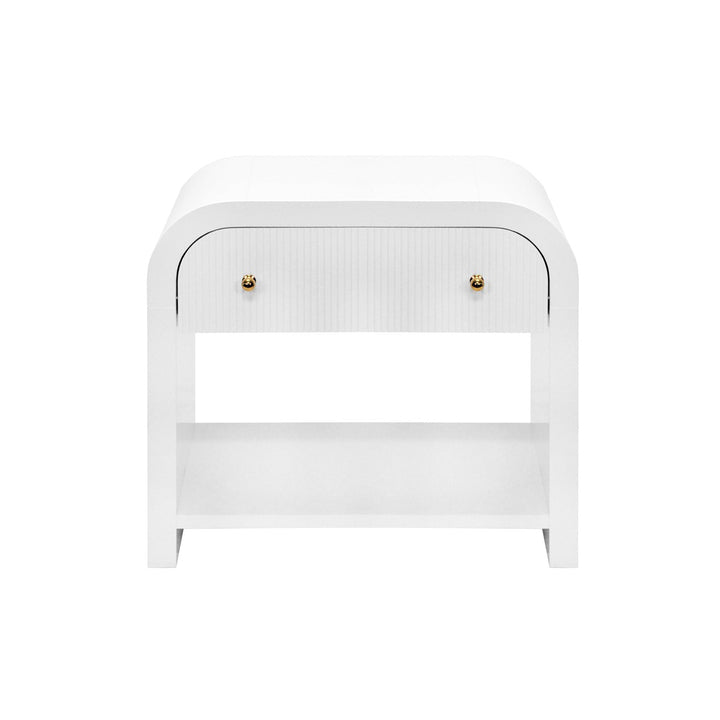 Esther - Waterfall Edge Side Table With Fluted Drawer Front In White Lacquer