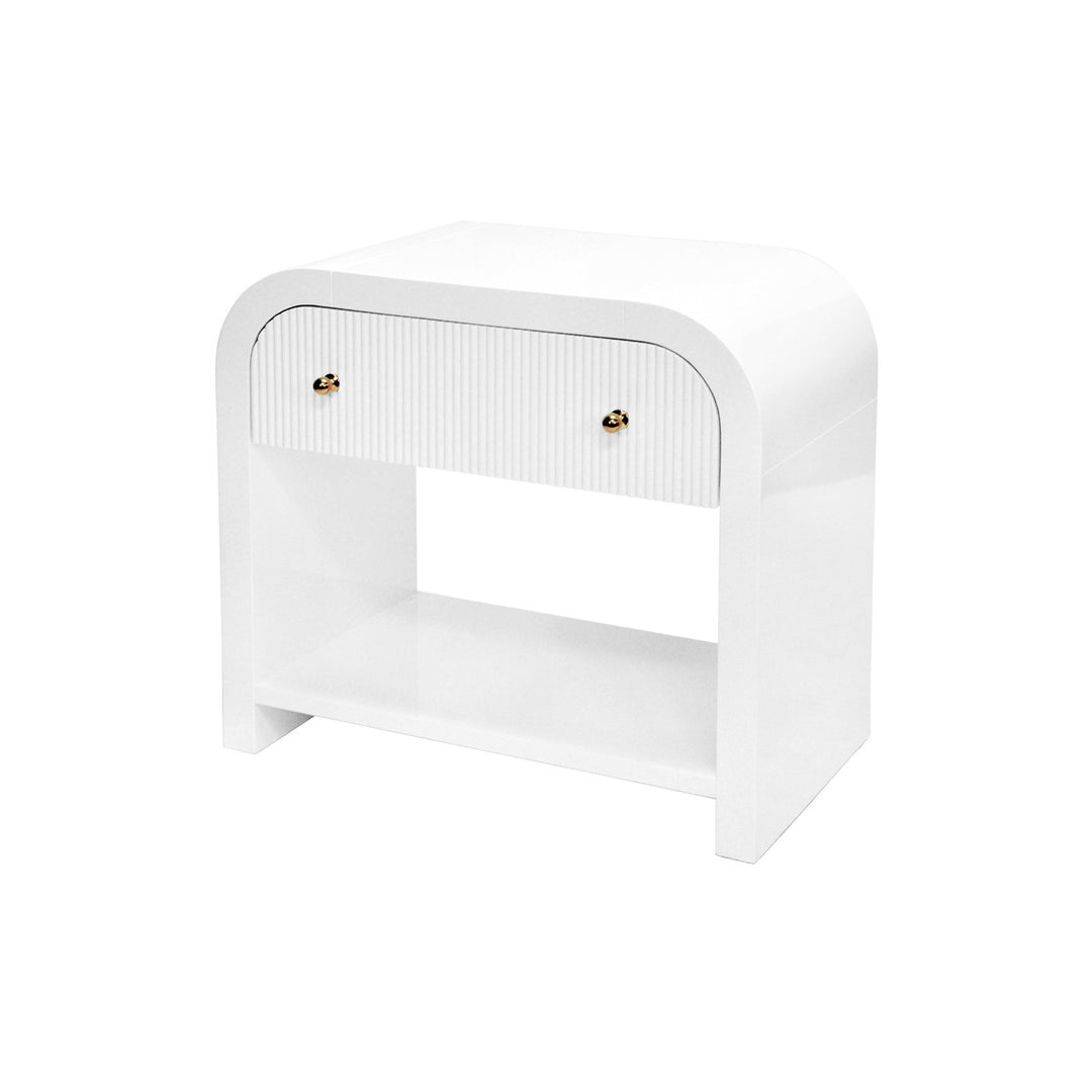 Esther - Waterfall Edge Side Table With Fluted Drawer Front In White Lacquer