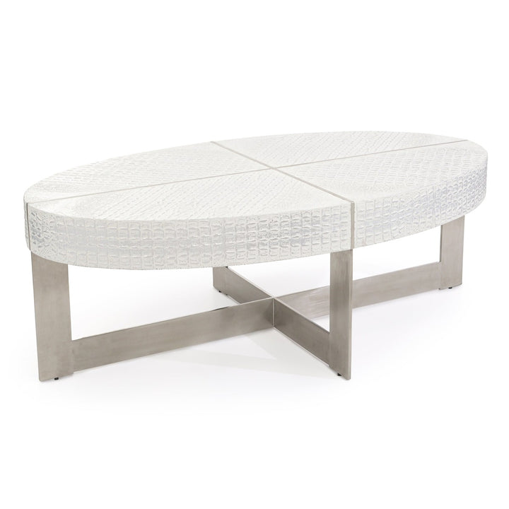 Ellery Silver Oval Cocktail Table - White