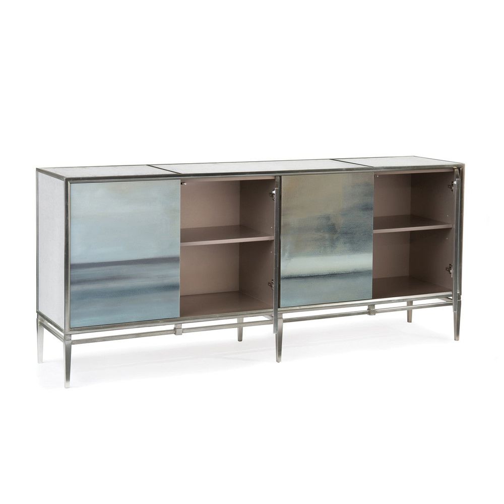 Sideboards & Credenzas Carol Benson-Cobb's Slated Four-Door Credenza - Silver