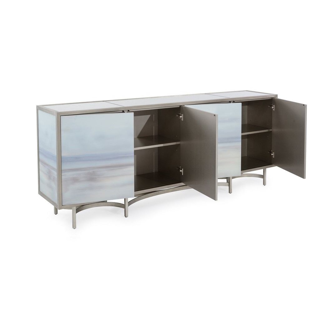 Sideboards & Credenzas Carol Benson-Cobb's Simpatico Four-Door Cabinet - White, Grey, Blue