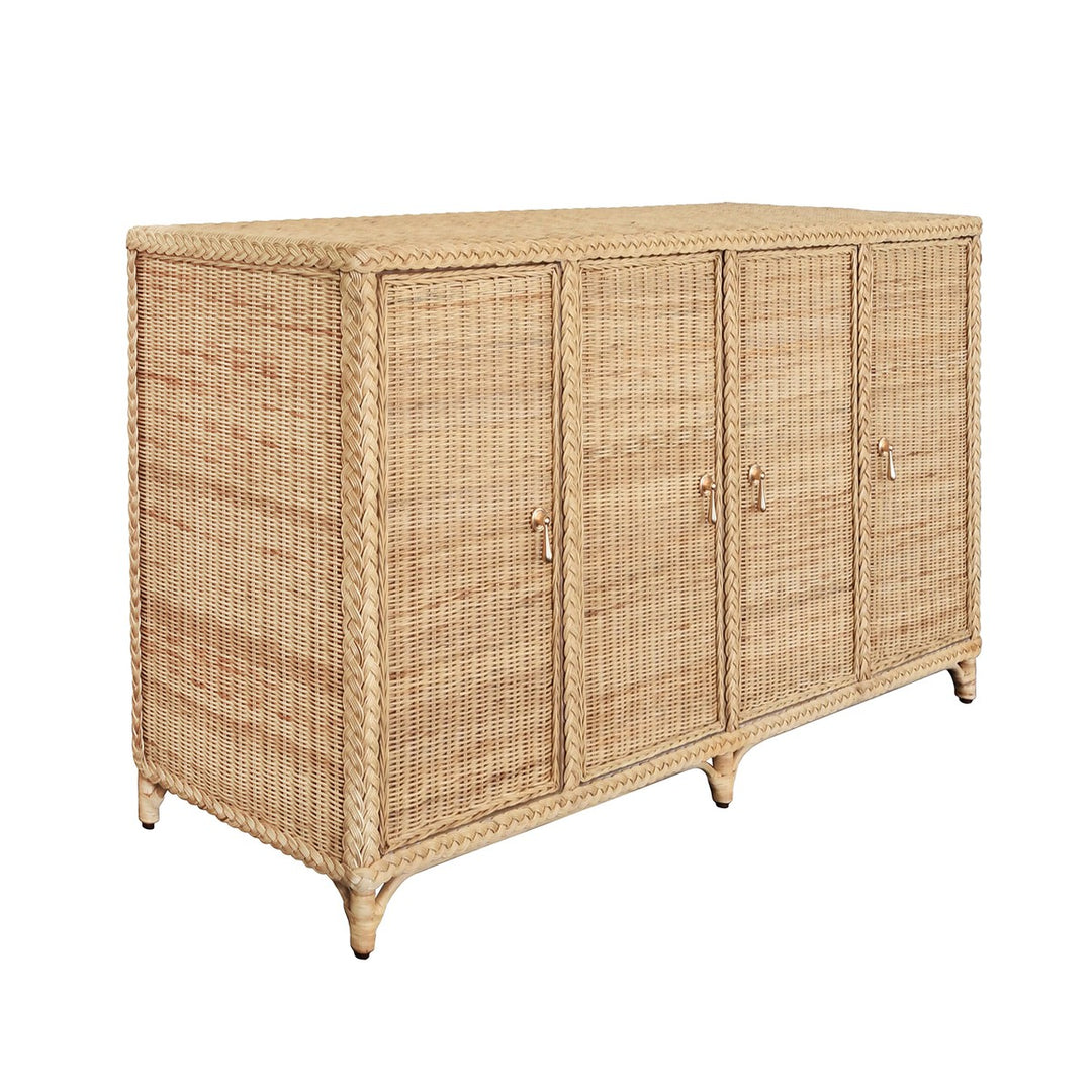 Evander - Four Door Buffet In Fully Wrapped Rattan With Satin Brass Pulls