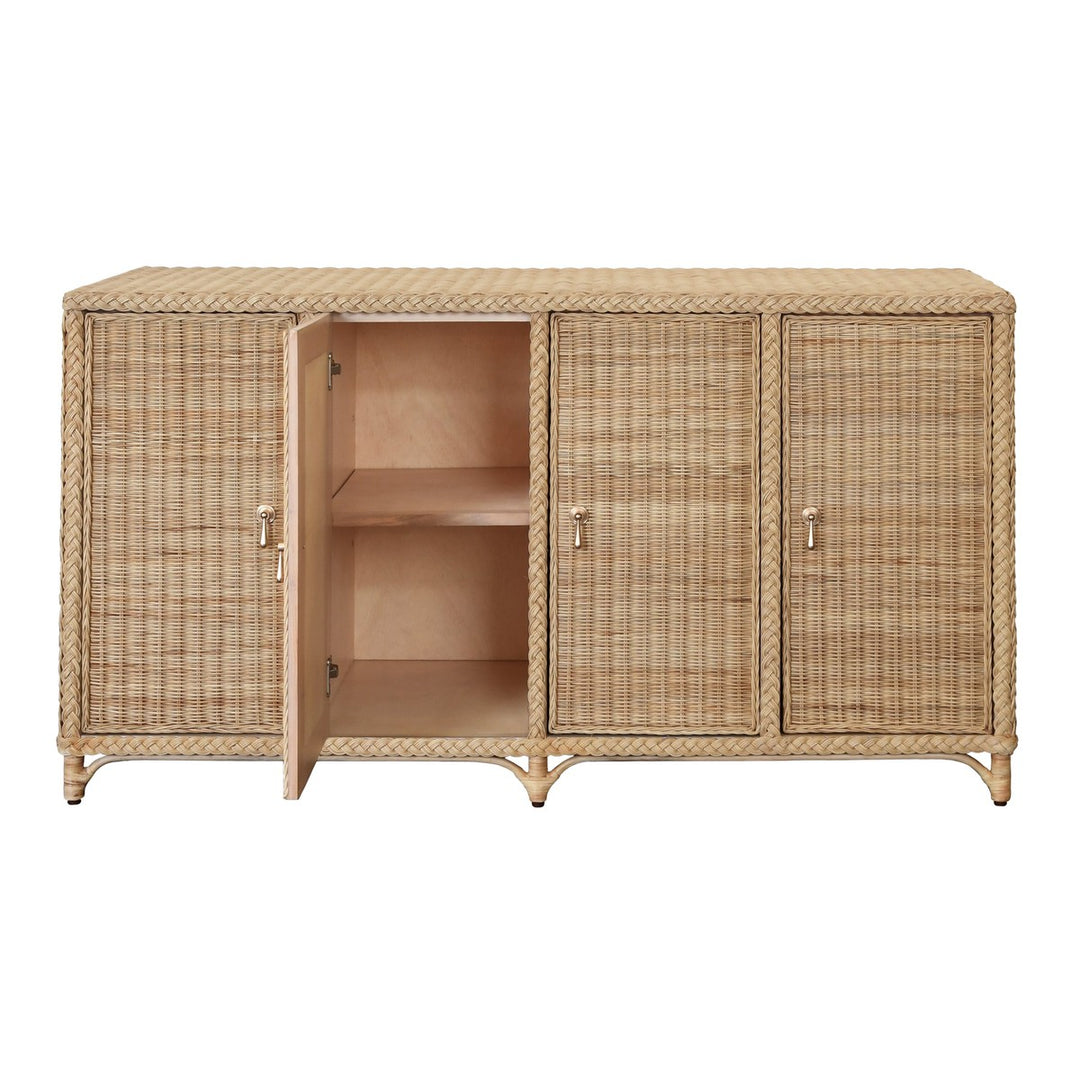 Evander - Four Door Buffet In Fully Wrapped Rattan With Satin Brass Pulls