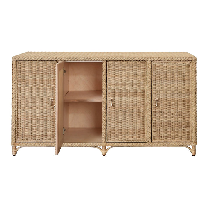 Evander - Four Door Buffet In Fully Wrapped Rattan With Satin Brass Pulls