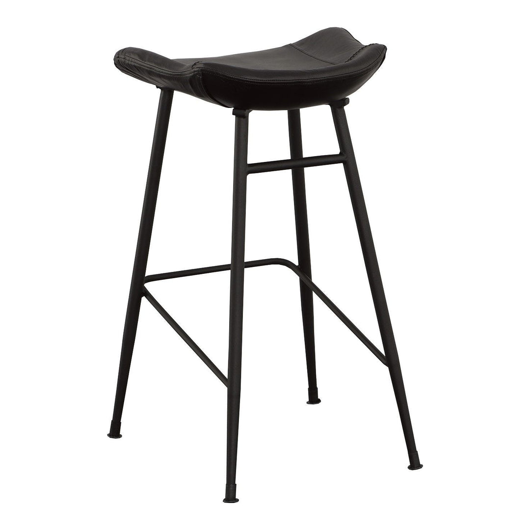 Nico Bar Stool - Matte Black - Metal,Leather