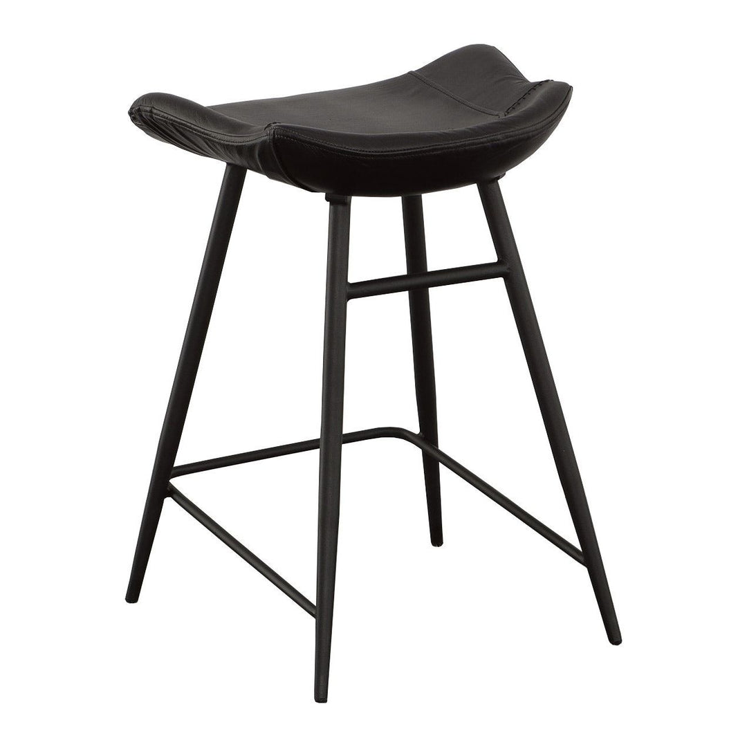 Nico Counter Stool - Matte Black - Metal,Leather