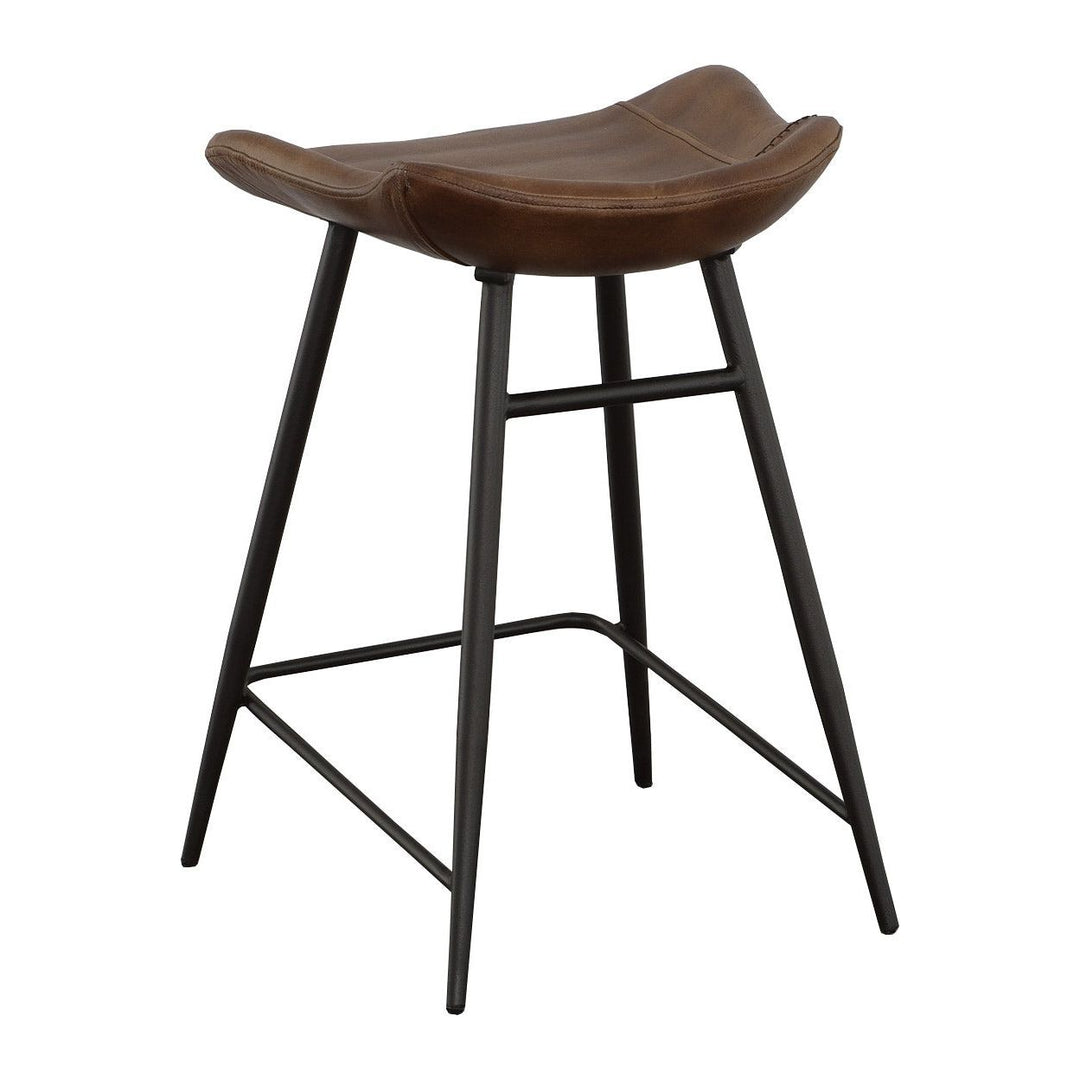 Nico Counter Stool - Matte Black - Metal,Leather