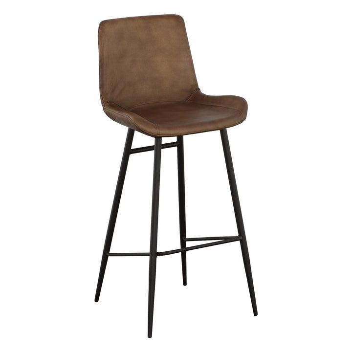 Nadia Bar Stool - Matte Black - Metal,Leather