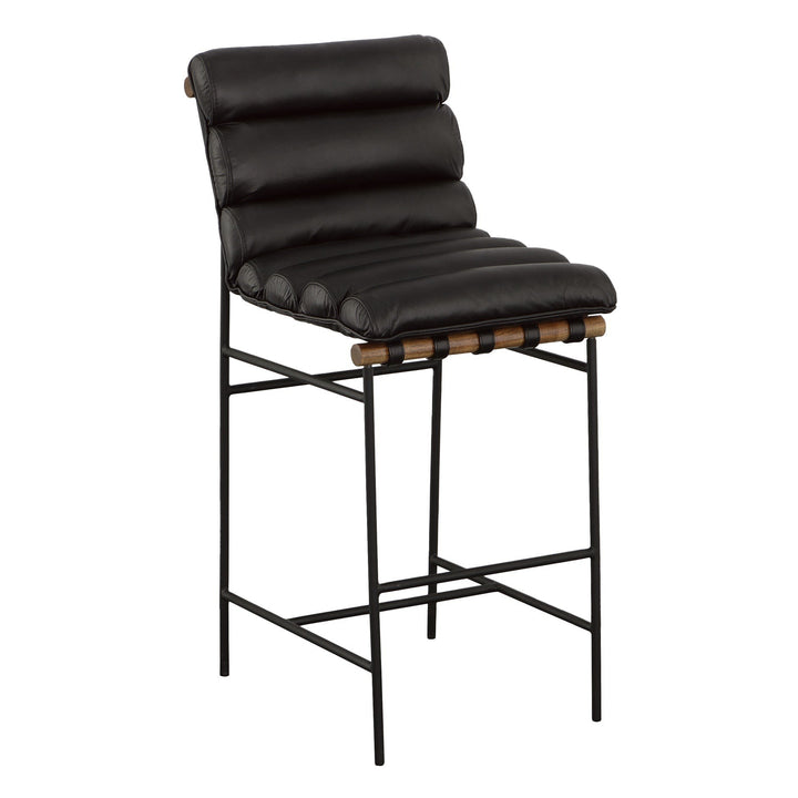 Luca Bar Stool - Matte Black - Metal,Mango Solids,Leather