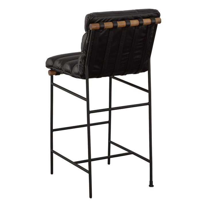 Luca Bar Stool - Matte Black - Metal,Mango Solids,Leather