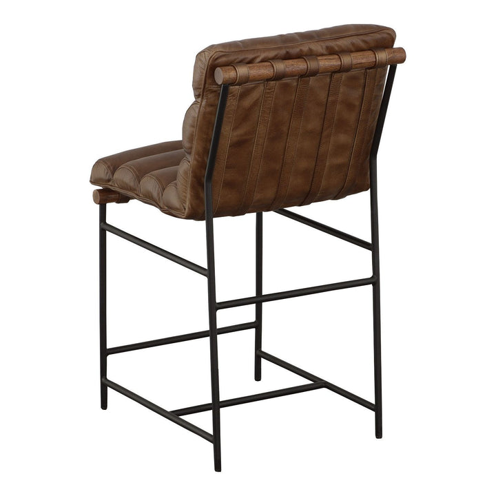 Luca Counter Stool - Matte Black - Metal,Mango Solids,Leather