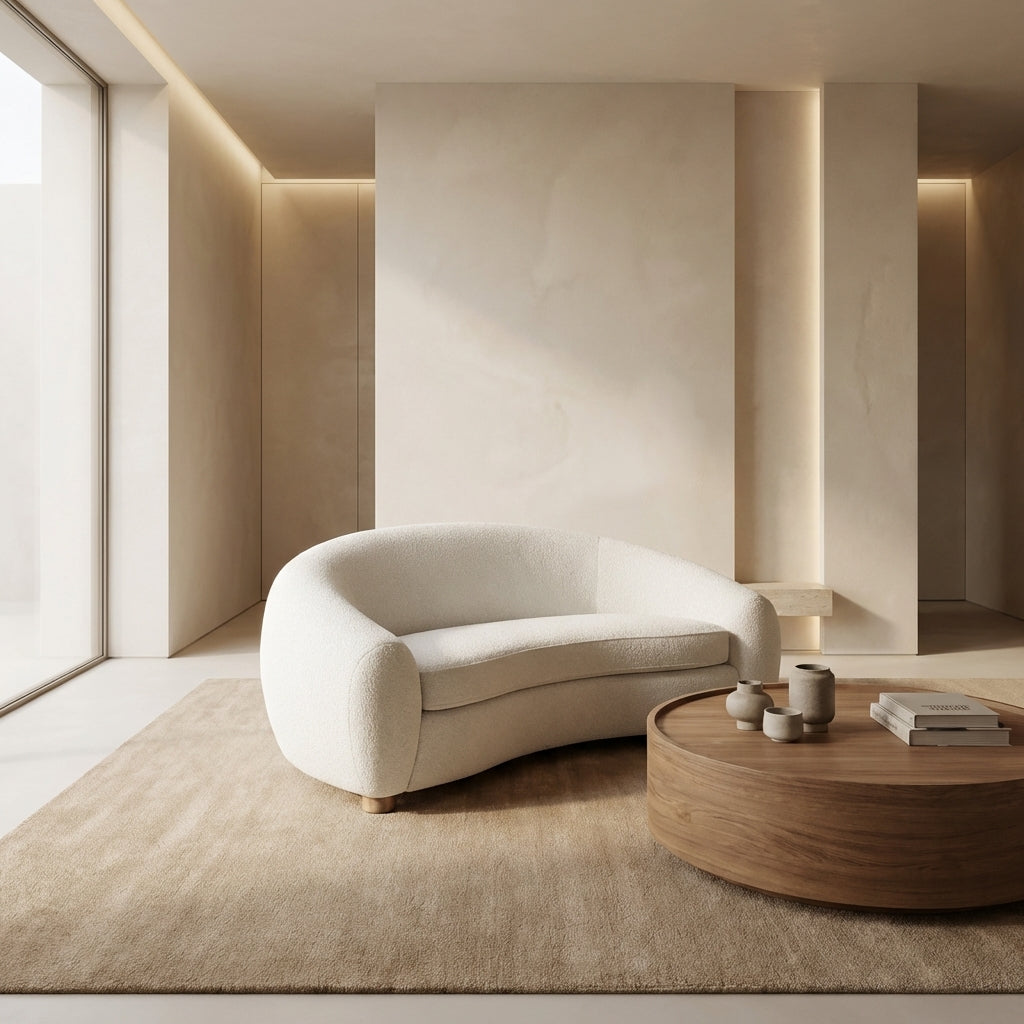 Charlotte Curved Sofa 71" - Ivory Boucle