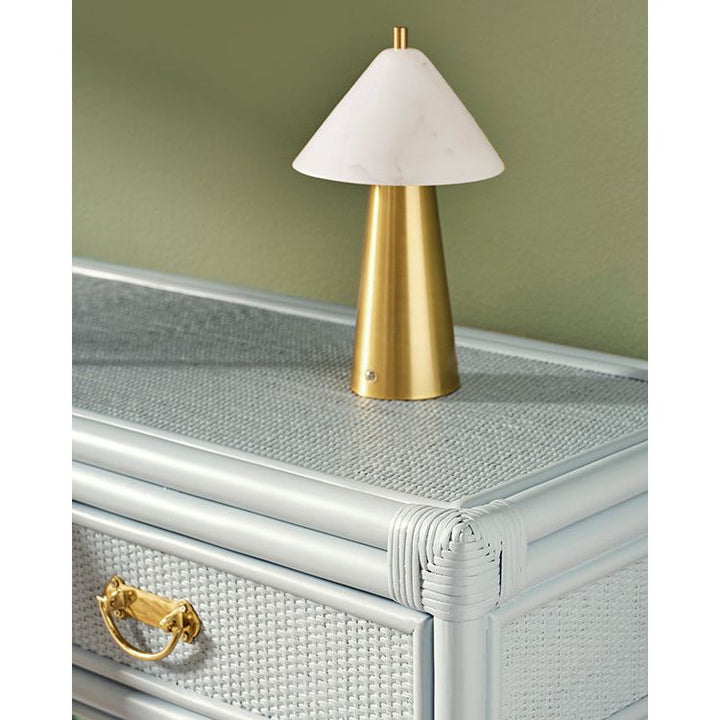 Two Drawer Console With Decorative Back In Rattan Painted Light Blue