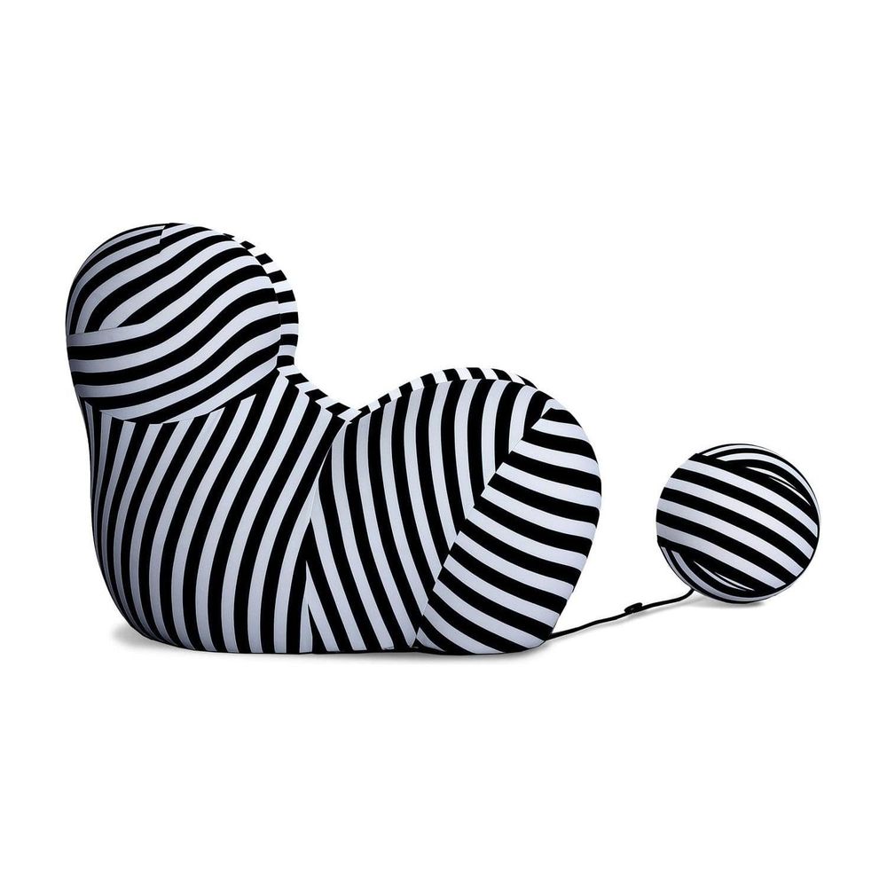 Striped Up Chair with Tethered Ball Ottoman-France & Son-FB8011BLKWHT-Lounge Chairs-3-France and Son