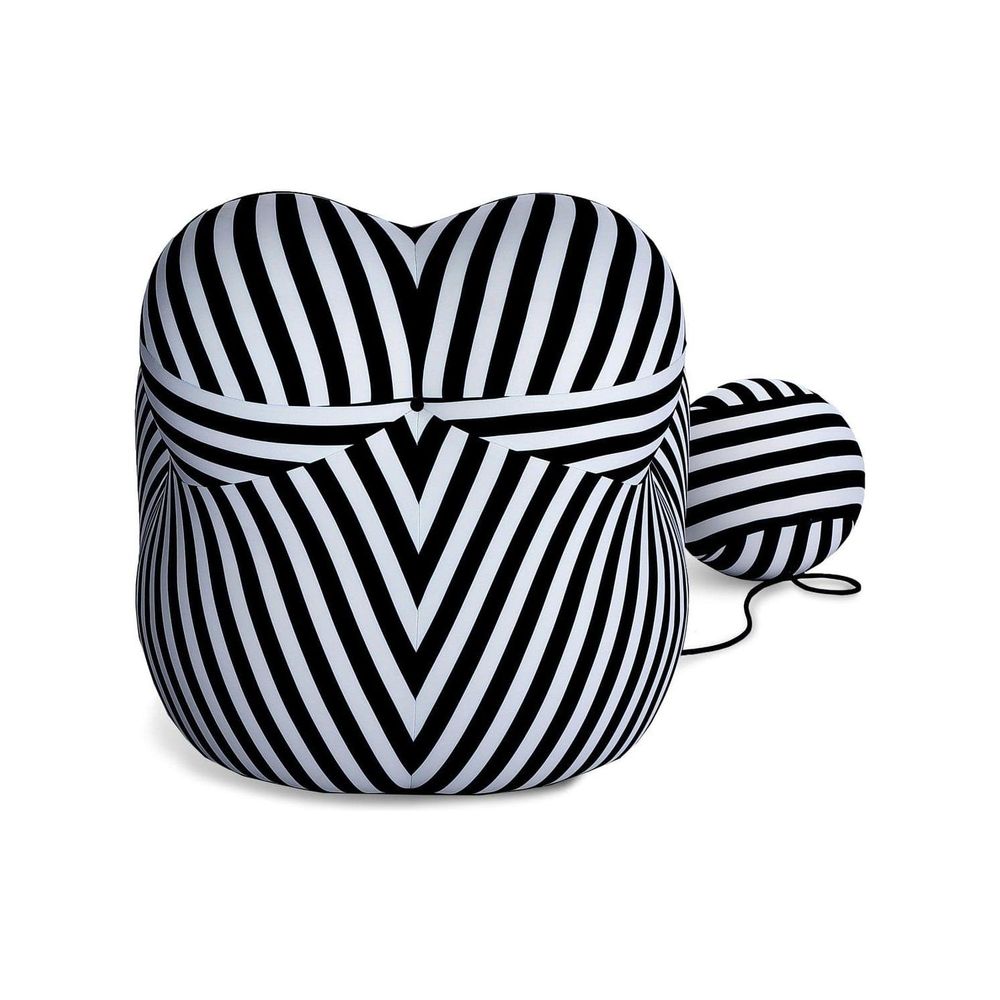 Striped Up Chair with Tethered Ball Ottoman-France & Son-FB8011BLKWHT-Lounge Chairs-4-France and Son