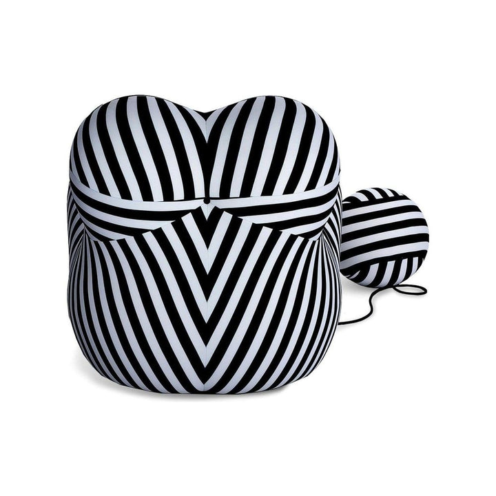 Striped Up Chair with Tethered Ball Ottoman-France & Son-FB8011BLKWHT-Lounge Chairs-4-France and Son