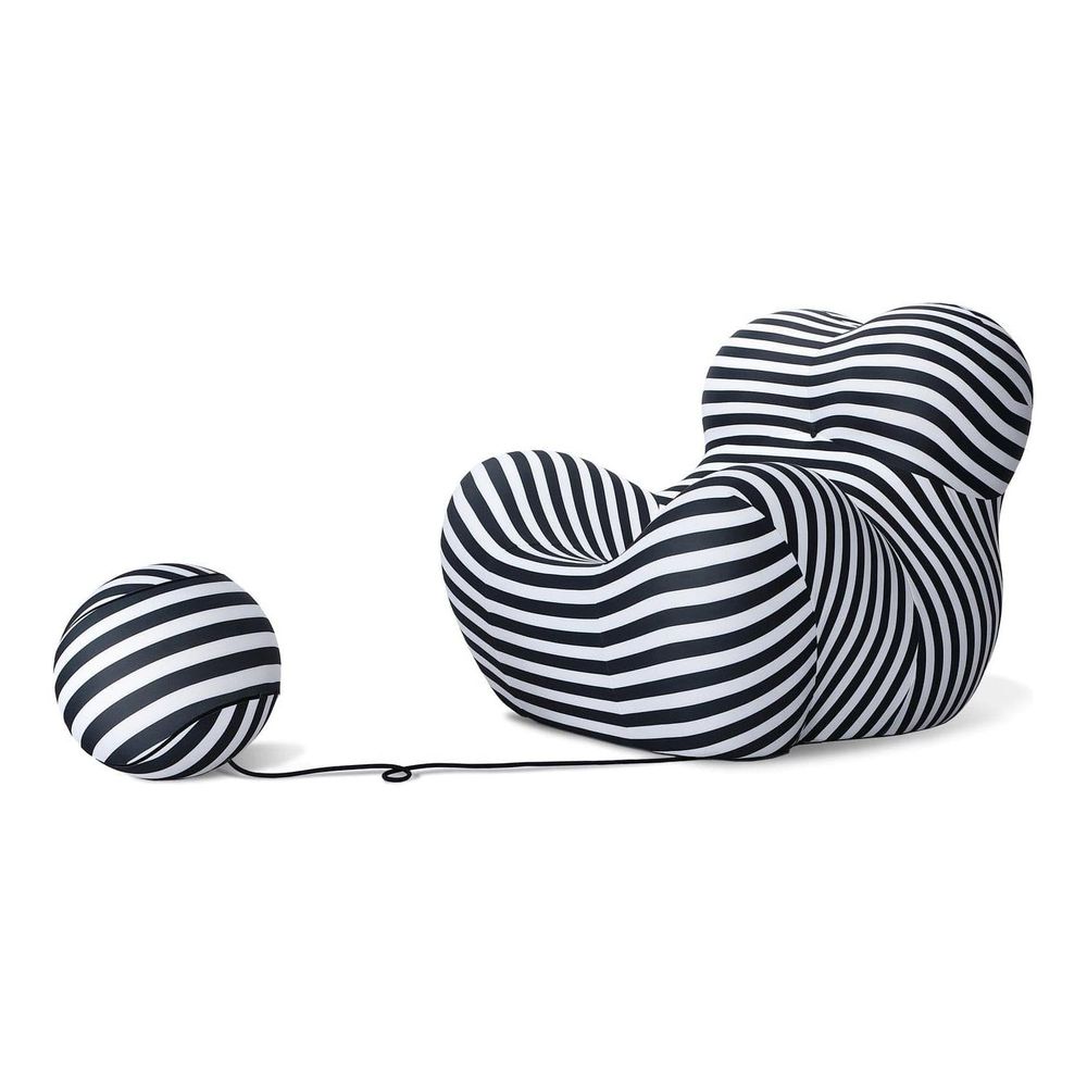 Striped Up Chair with Tethered Ball Ottoman-France & Son-FB8011BLKWHT-Lounge Chairs-1-France and Son