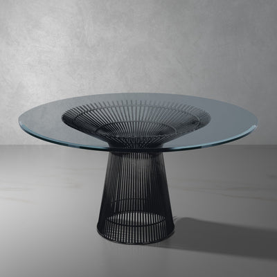 Platner Stainless Steel Dining Table with Glass Top-France & Son-FB9688GLSBLK-Dining TablesBlack-1-France and Son