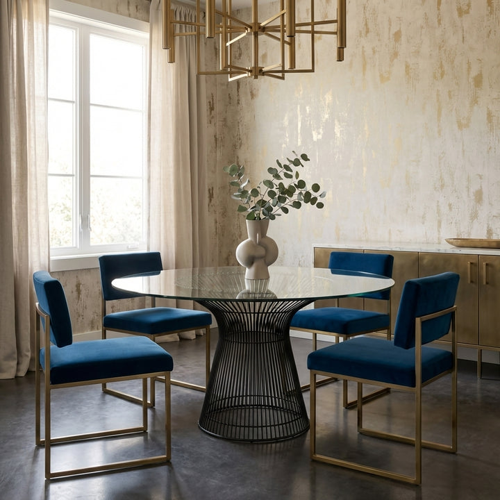 Platner Stainless Steel Dining Table with Glass Top