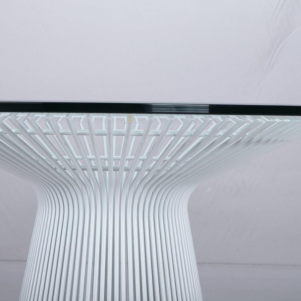 Mid Century Platner Stainless Steel Dining Table-France & Son-FB9688GLASS-Dining TablesPolished Steel-6-France and Son