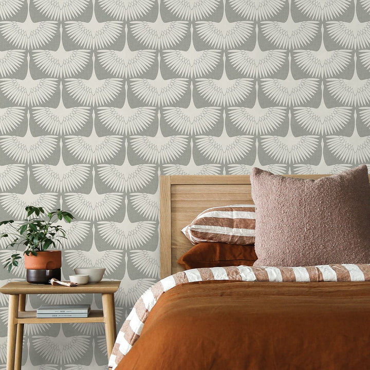 Feather Flock Peel And Stick Wallpaper By Genevieve Gorder-Tempaper & Co.-Tempaper-FE4023-DecorSingle Roll-Chalk Scallops-5-France and Son