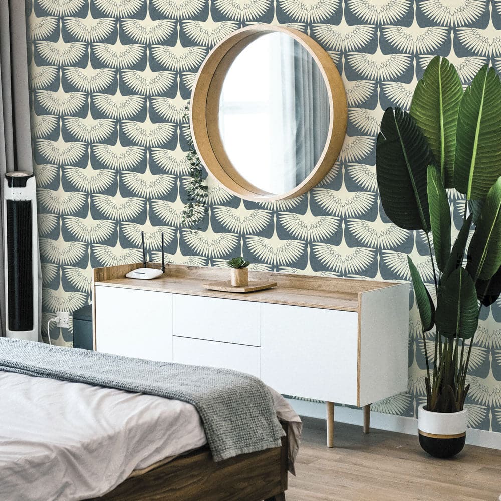 Feather Flock Peel And Stick Wallpaper By Genevieve Gorder-Tempaper & Co.-Tempaper-FE4023-DecorSingle Roll-Chalk Scallops-10-France and Son