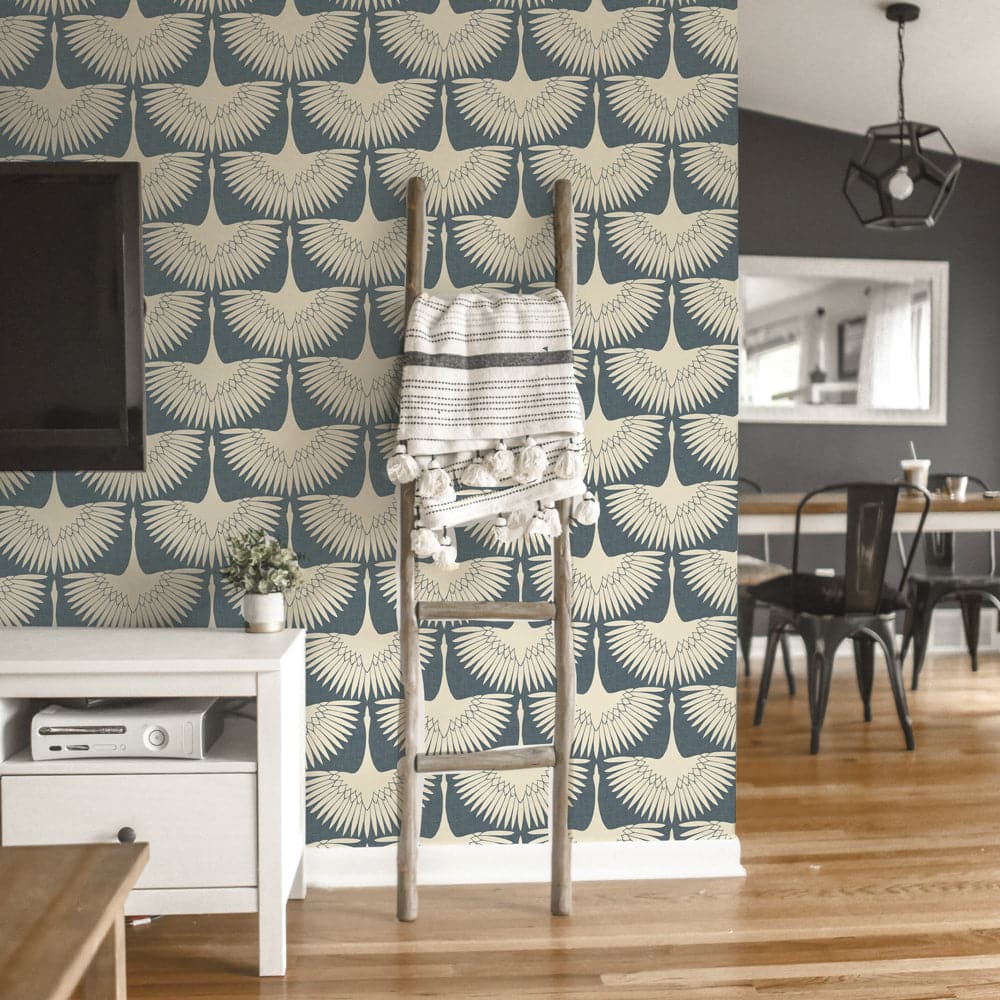 Feather Flock Peel And Stick Wallpaper By Genevieve Gorder-Tempaper & Co.-Tempaper-FE4023-DecorSingle Roll-Chalk Scallops-9-France and Son