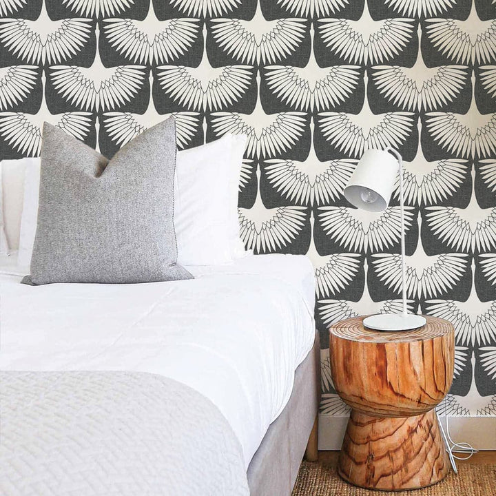 Feather Flock Peel And Stick Wallpaper By Genevieve Gorder-Tempaper & Co.-Tempaper-FE4023-DecorSingle Roll-Chalk Scallops-21-France and Son