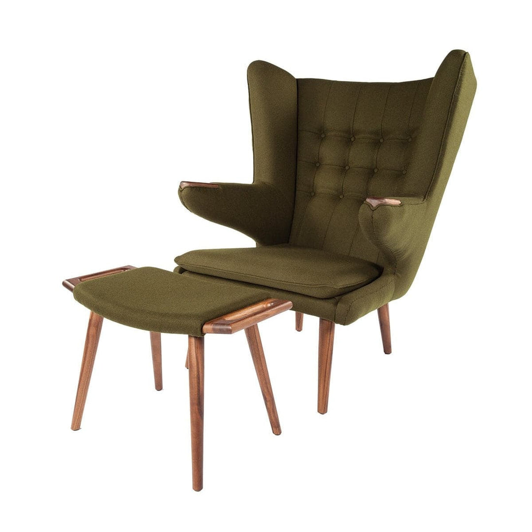 Wegner Papa Bear Chair and Ottoman - Green-France & Son-FEC8539GRN-Lounge Chairs-1-France and Son