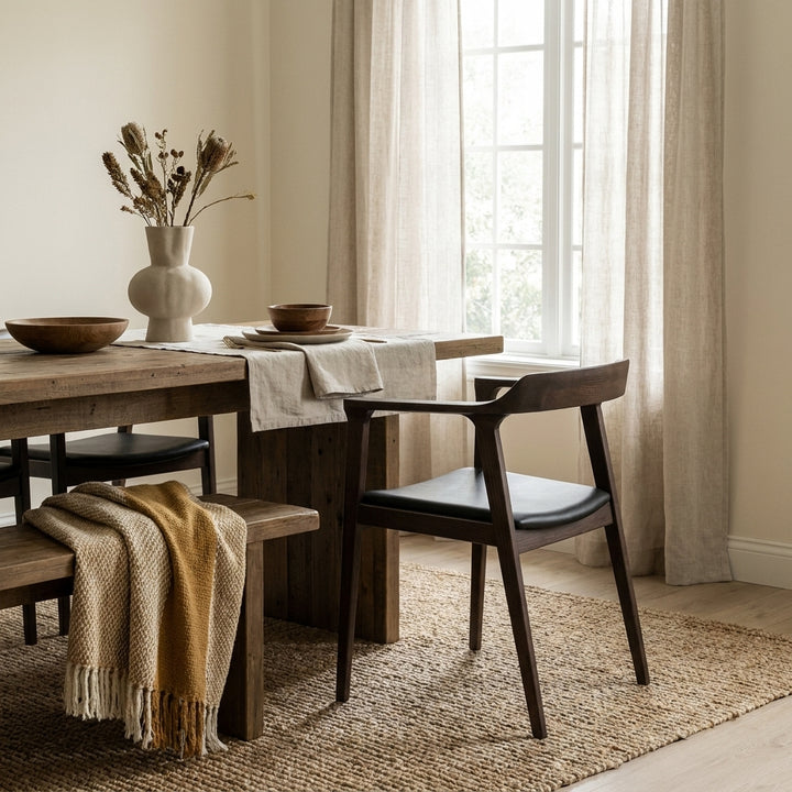 Caitlan Dining Arm Chair - Dark Walnut with Leather Seat