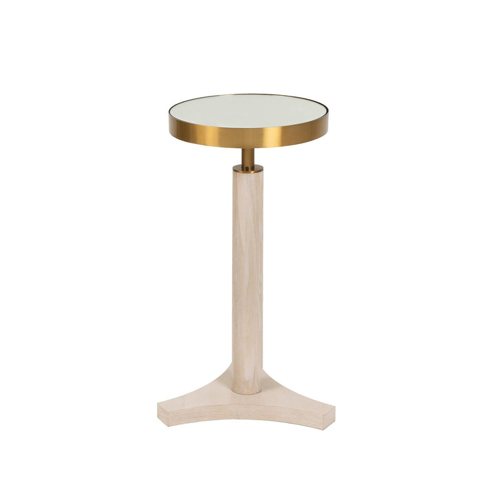 Fenway - Round Cigar Table With Antique Brass Detail And Mirror Top In Light Cerused Oak