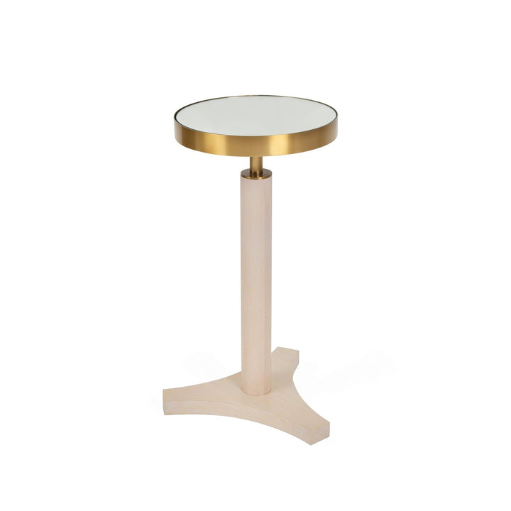 Fenway - Round Cigar Table With Antique Brass Detail And Mirror Top In Light Cerused Oak