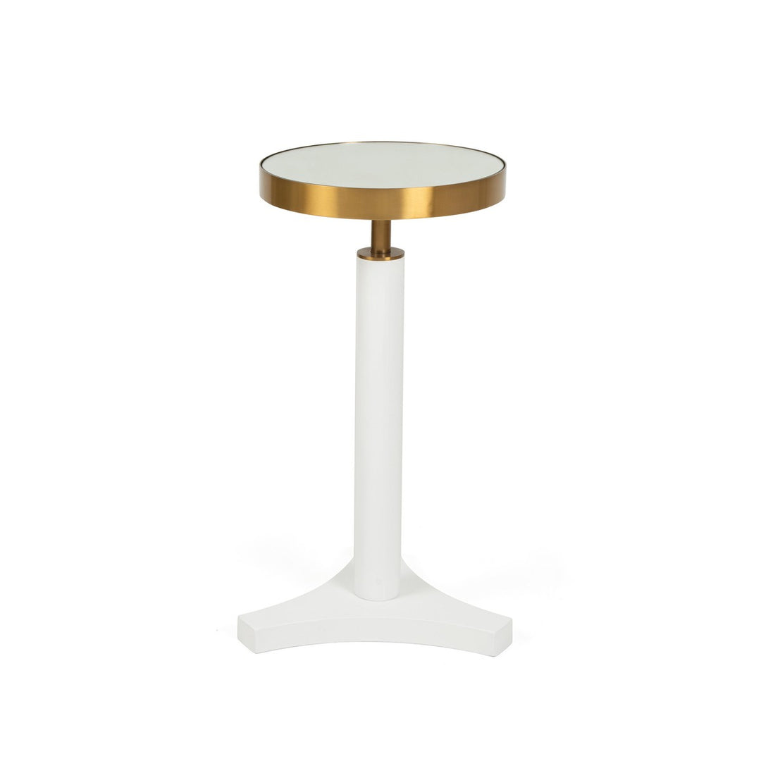 Fenway - Round Cigar Table With Antique Brass Detail And Mirror Top In White Lacquer