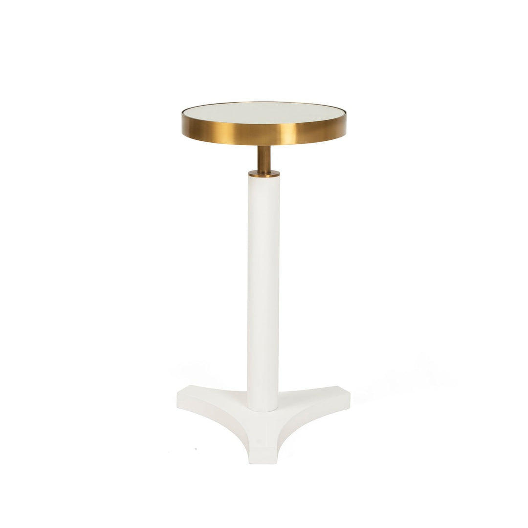 Fenway - Round Cigar Table With Antique Brass Detail And Mirror Top In White Lacquer