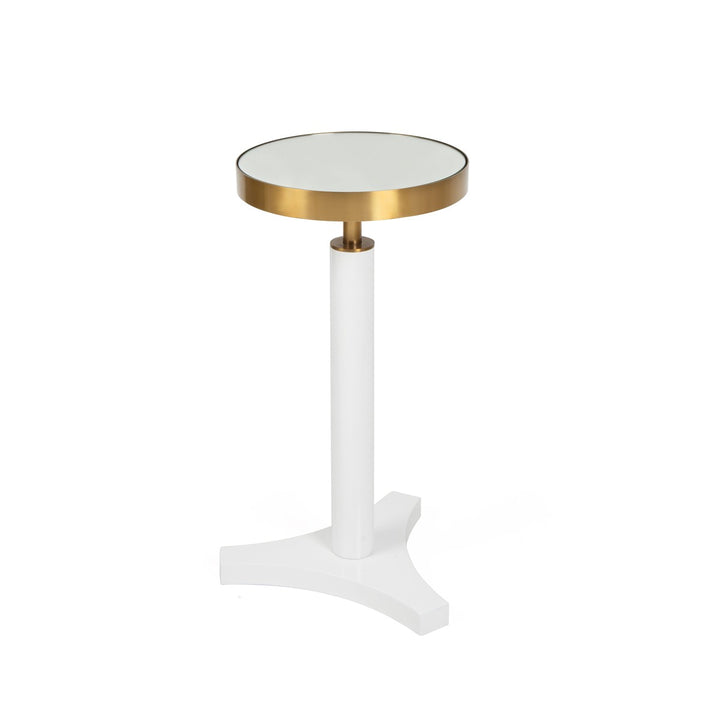 Fenway - Round Cigar Table With Antique Brass Detail And Mirror Top In White Lacquer