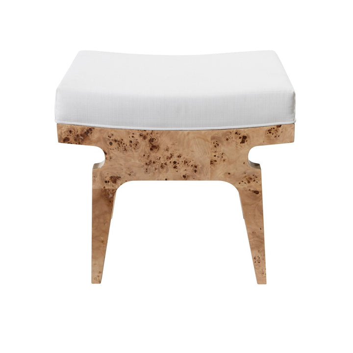 Fergie - Rectangular Stool With White Linen Cushion In Burl Wood