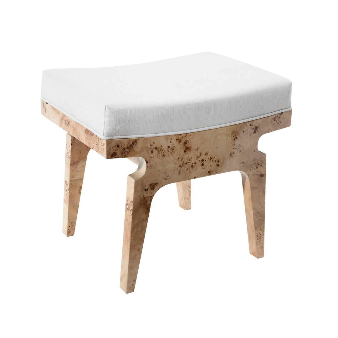 Fergie - Rectangular Stool With White Linen Cushion In Burl Wood