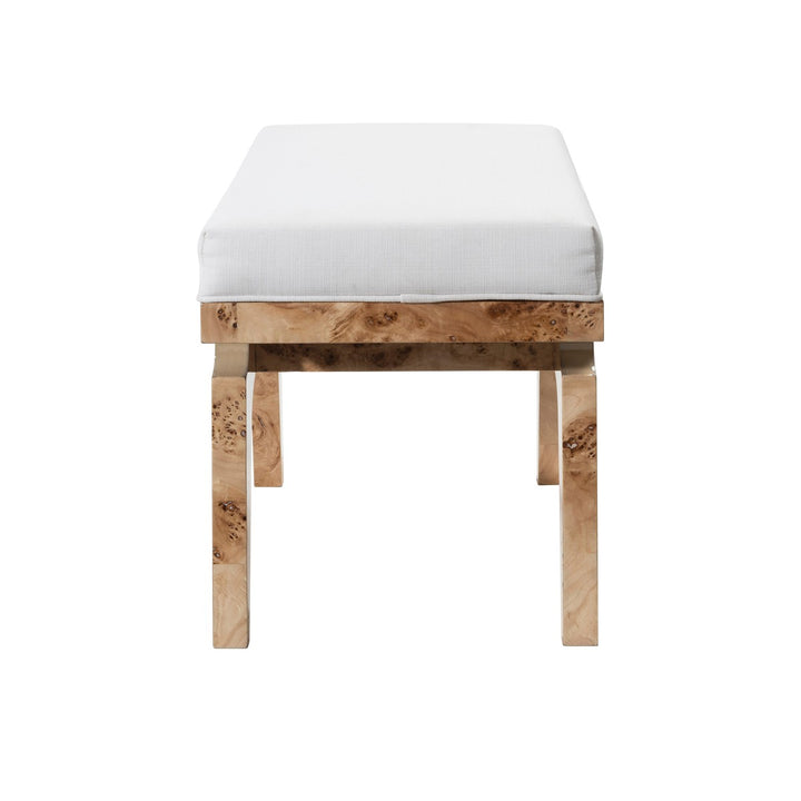 Fergie - Rectangular Stool With White Linen Cushion In Burl Wood